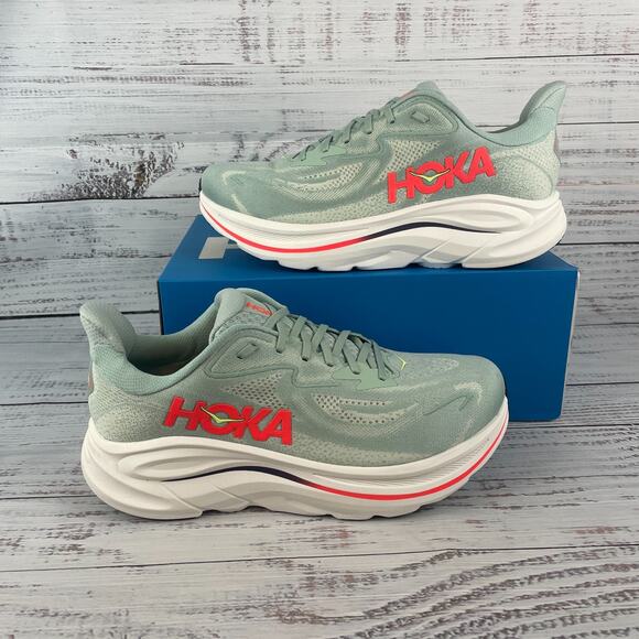 HOKA Clifton 10 Men Hoka Clifton 10 Men’s 11.5 2E Wide Running Shoes Sage / Neon Flame